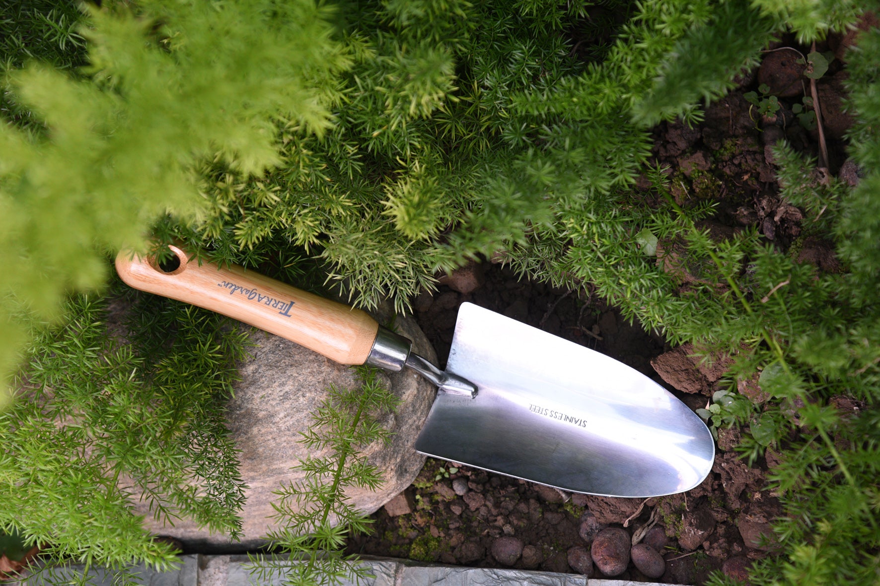 Black Tidy Tray with Stainless Steel Trowel and Cultivator