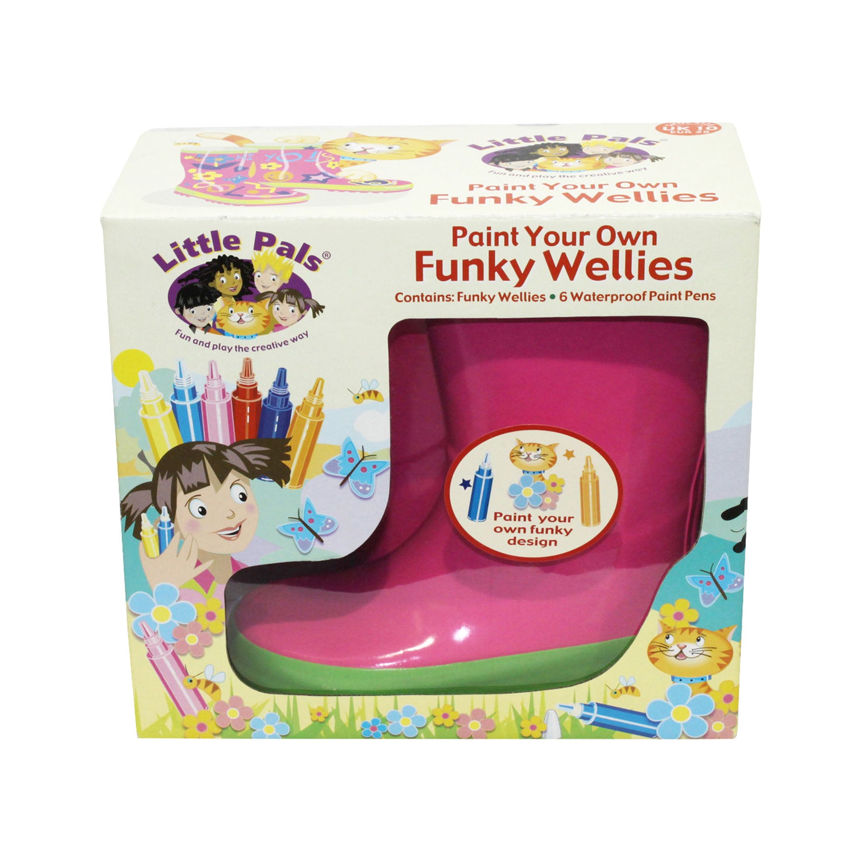 Little Pals Paint Your Own Wellies Rain Boots Pink with Green Trim Kids US Size 11.5