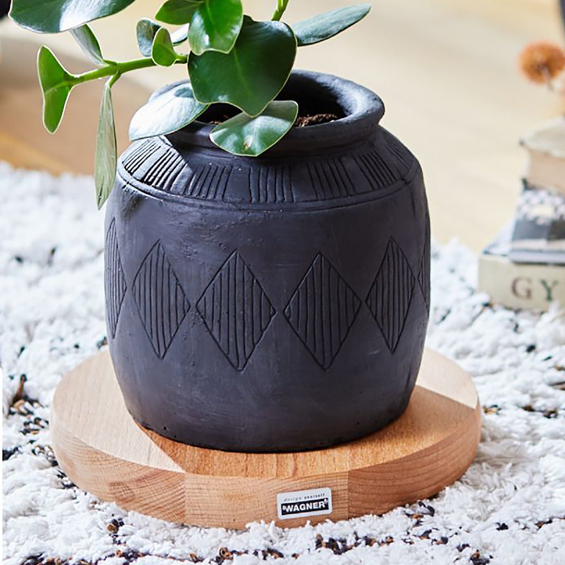 10" Natural Round Wooden Plant Caddy w/No-Show Casters