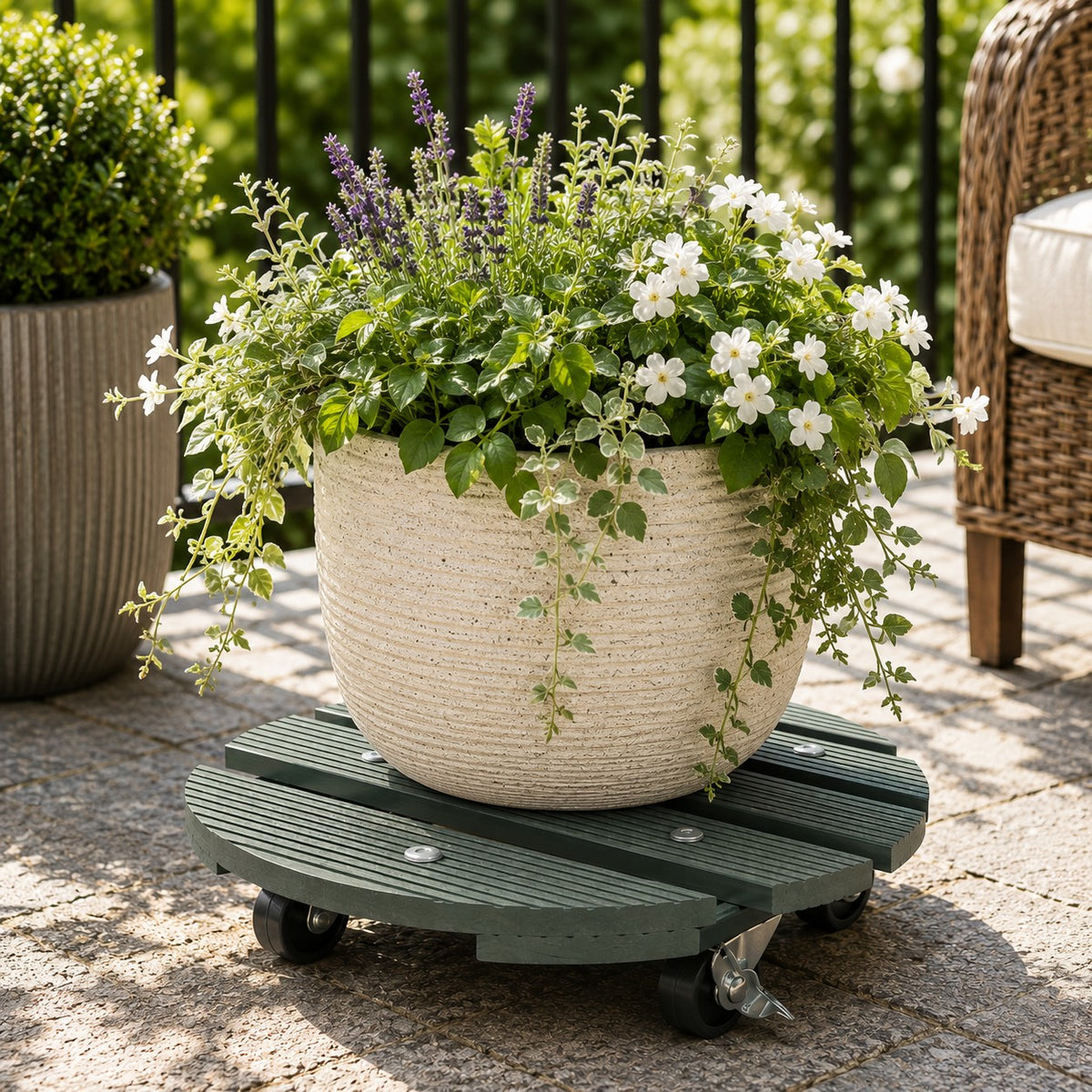 11.4" Sage Green Round WPC Plant Caddy