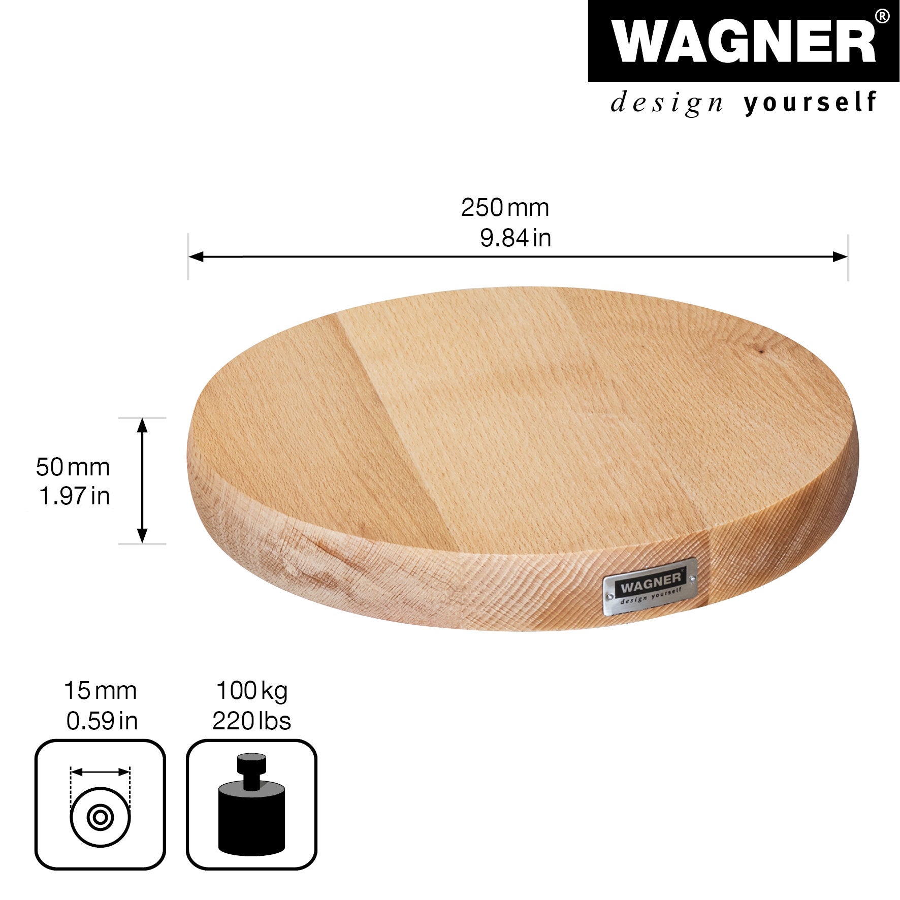 10" Natural Round Wooden Plant Caddy w/No-Show Casters