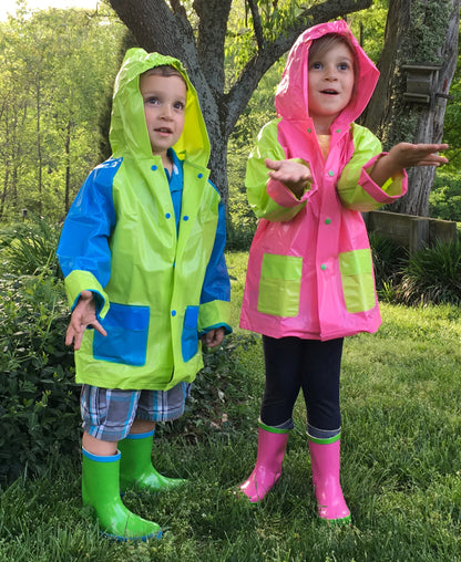 Little Pals Paint Your Own Wellies Rain Boots Pink with Green Trim Kids US Size 9.5