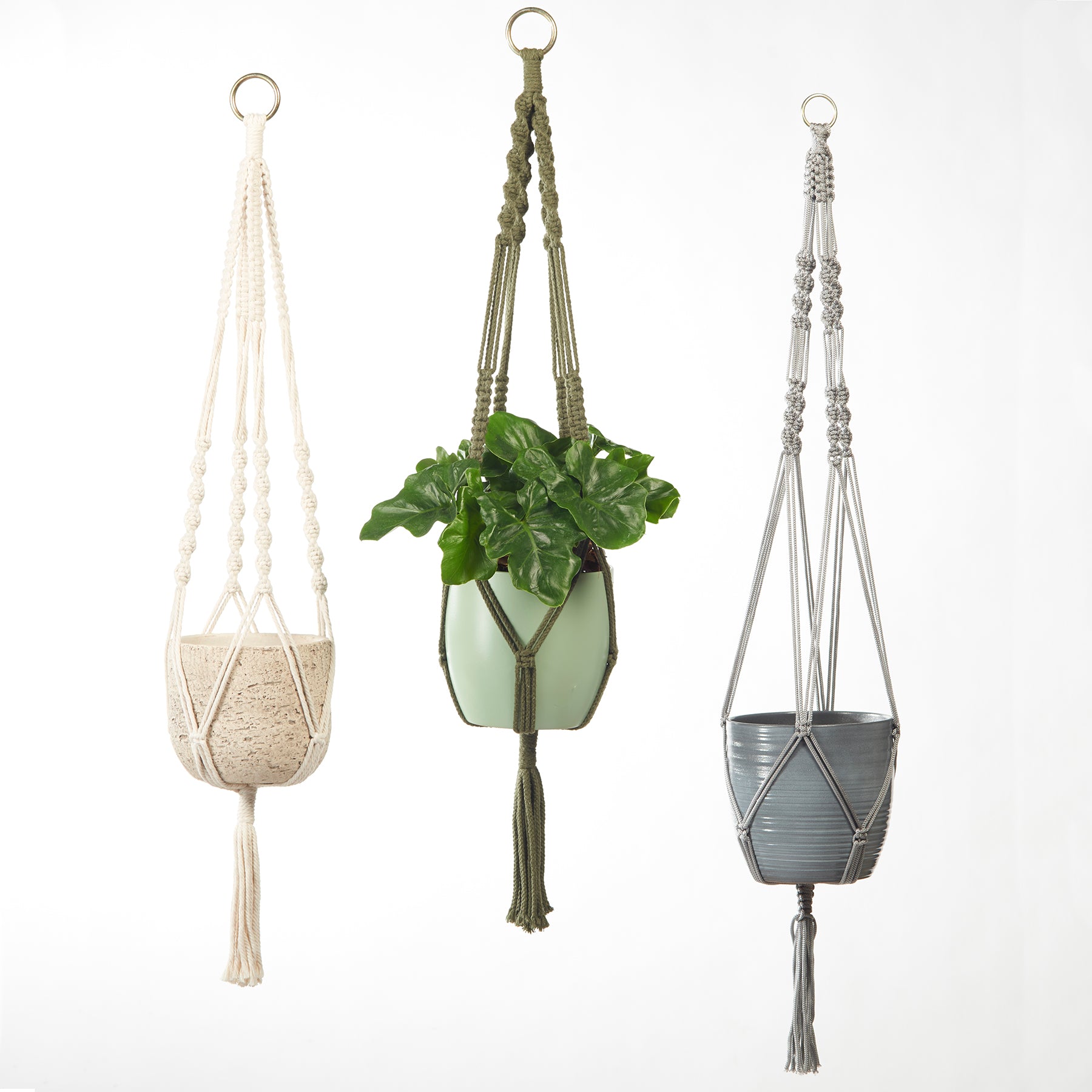 35" Natural Green Macrame Hanger