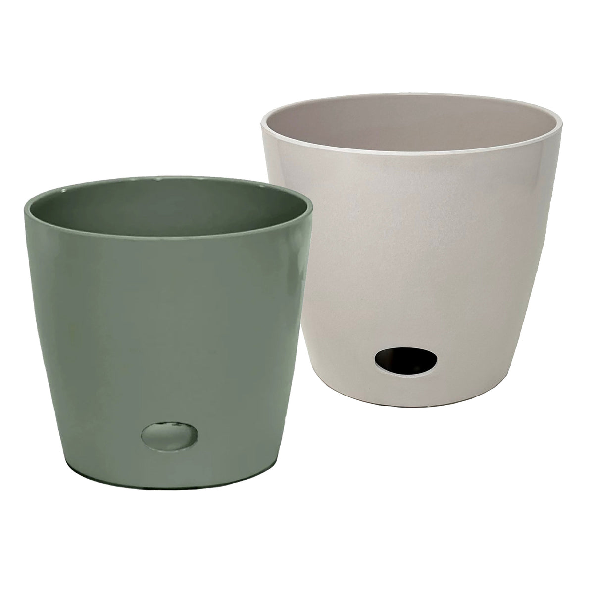 Self-Watering Plant Pot Set of 2 10" Sage Green &amp; 10" Cream