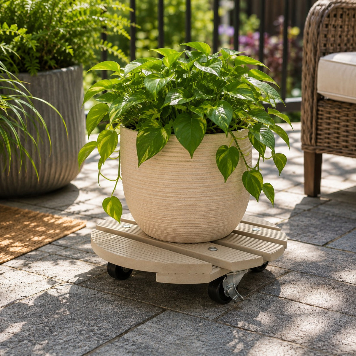 11.4" Cream Round WPC Plant Caddy