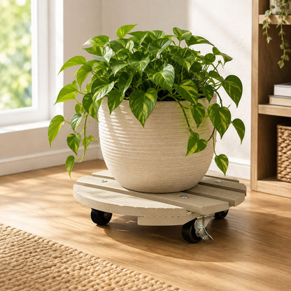 11.4" Cream Round WPC Plant Caddy