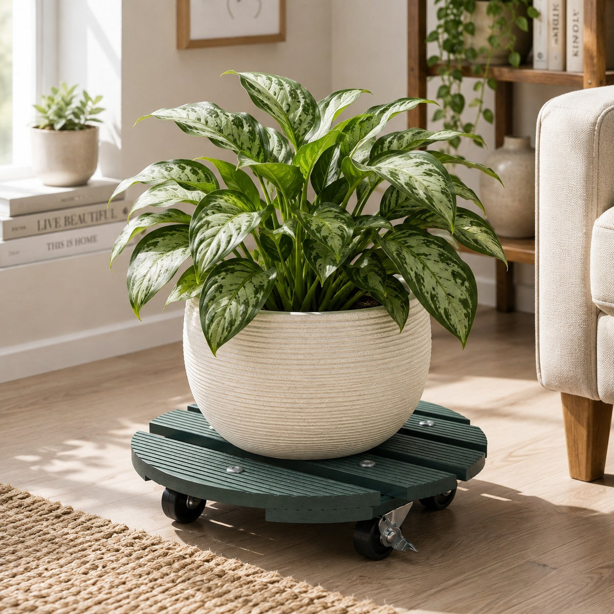 11.4" Sage Green Round WPC Plant Caddy